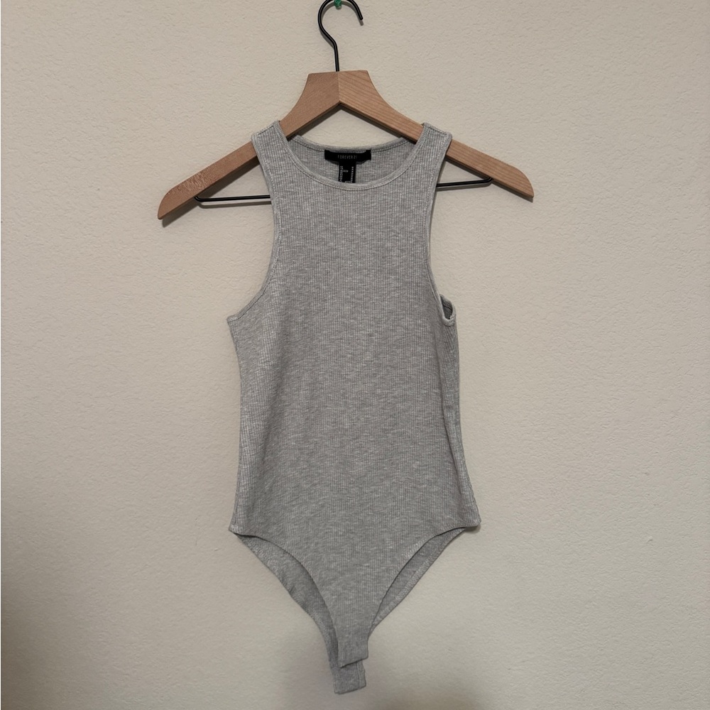 Ribbed Tank Bodysuit in Light Gray